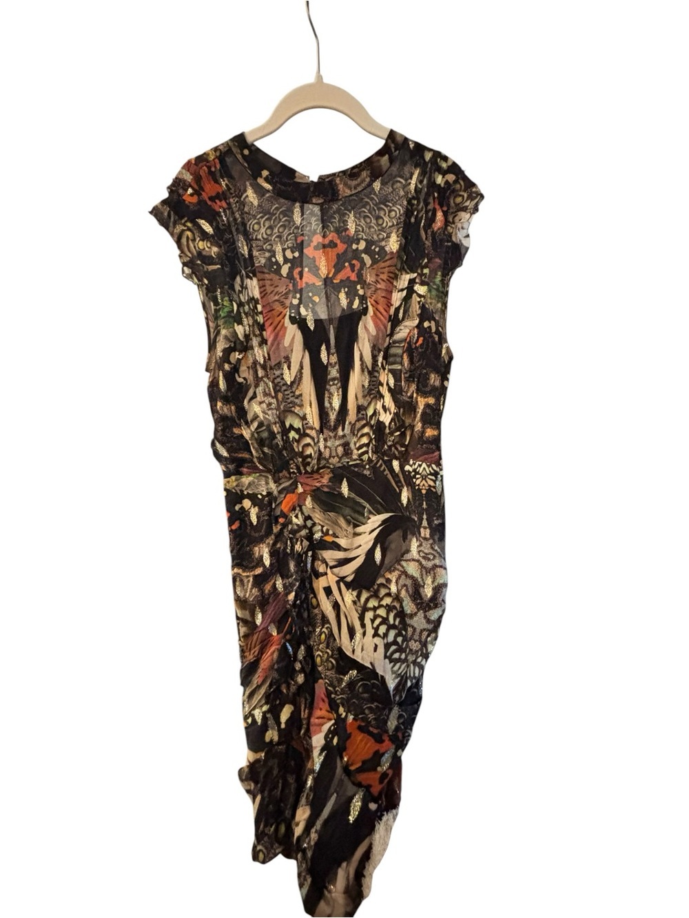 AllSaints Feather Print Midi Dress - Black & Multicolor Women’s Size 8